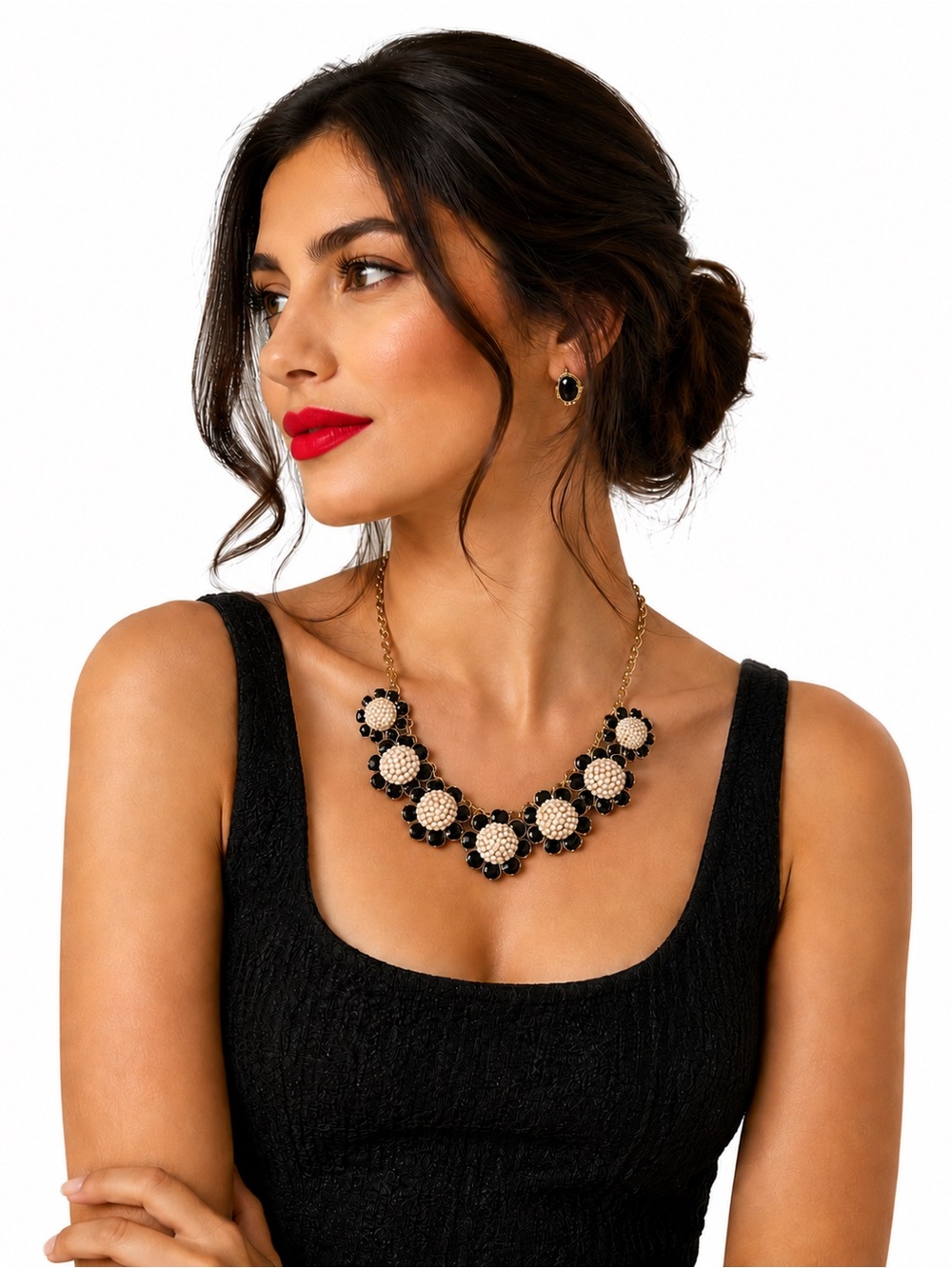 Talbots Faceted Floral Beaded Gold Tone Necklace Women Glamour Chic Whimsigoth